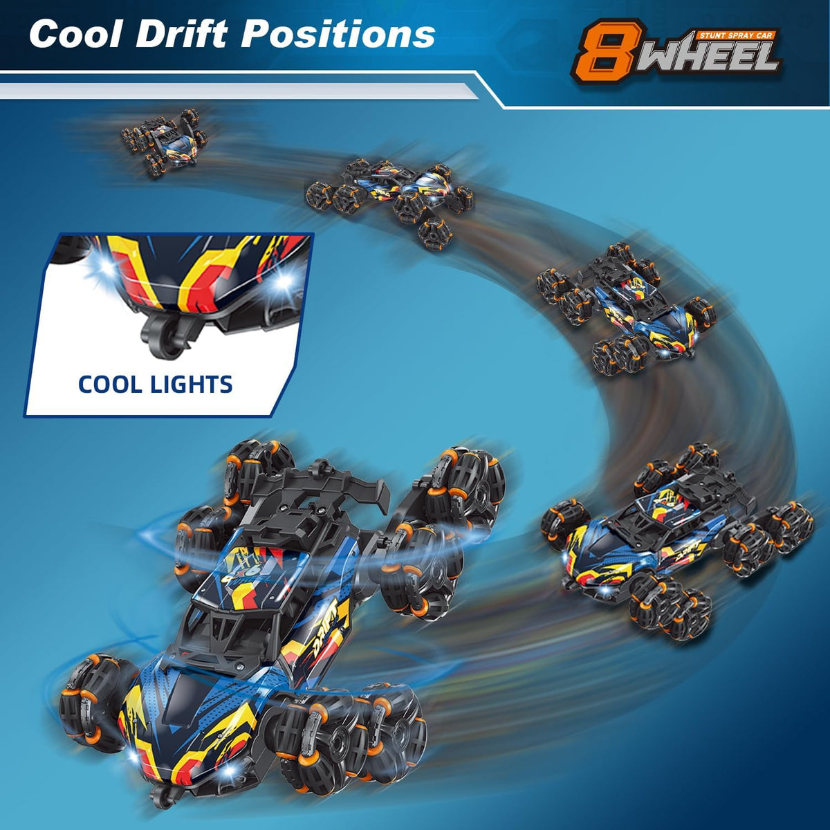 NEXBOX Cool 8 Wheels Hand Controlled rc Stunt Car Toys - Black, Blue - image 4