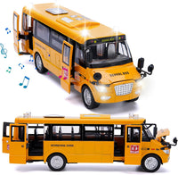 Crelloci School Bus Toy, Die Cast Model Car with Flashing Lights & Sounds, Friction Powered, Back