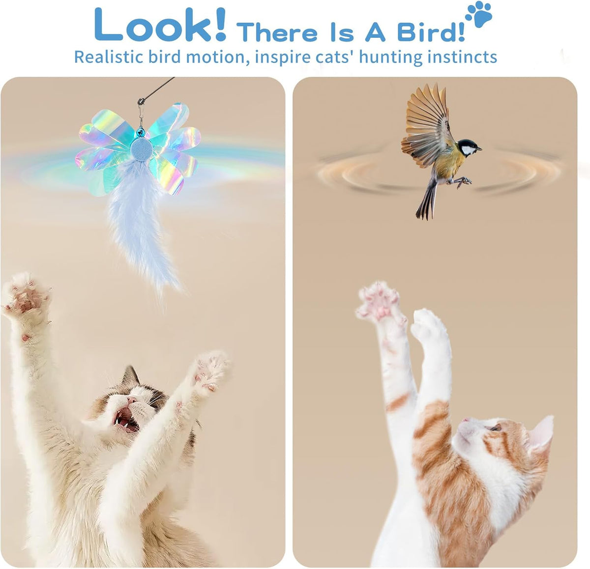 Pawaboo Cat Feather Wand Interactive Toy - Blue Butterfly - image 4