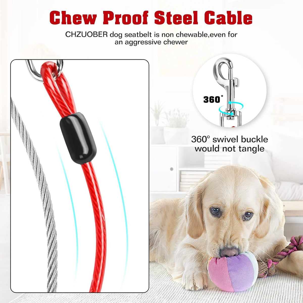 Chew Proof Dog Car Seat Belt - Red / 2 Pack - image 2