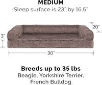 Furhaven Cooling Gel Dog Bed for Medium/Small Dogs w/ Removable Bolsters & Washable Cover, For Dogs Up to 35 lbs - Faux Fur & Velvet Sofa - Driftwood Brown, Medium