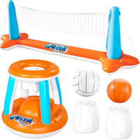 JOYIN Inflatable Pool Float Set Volleyball Net & Basketball Hoops - Orange / Large