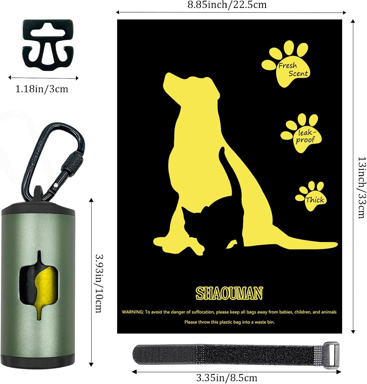 Metal Dog Poop Bag Holder 2-Pack w/Leash Clip - Green / 2 Count (Pack of 1) - image 3