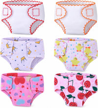 BABESIDE 6 reusable baby doll diapers in assorted prints for 12 to 15 inch dolls