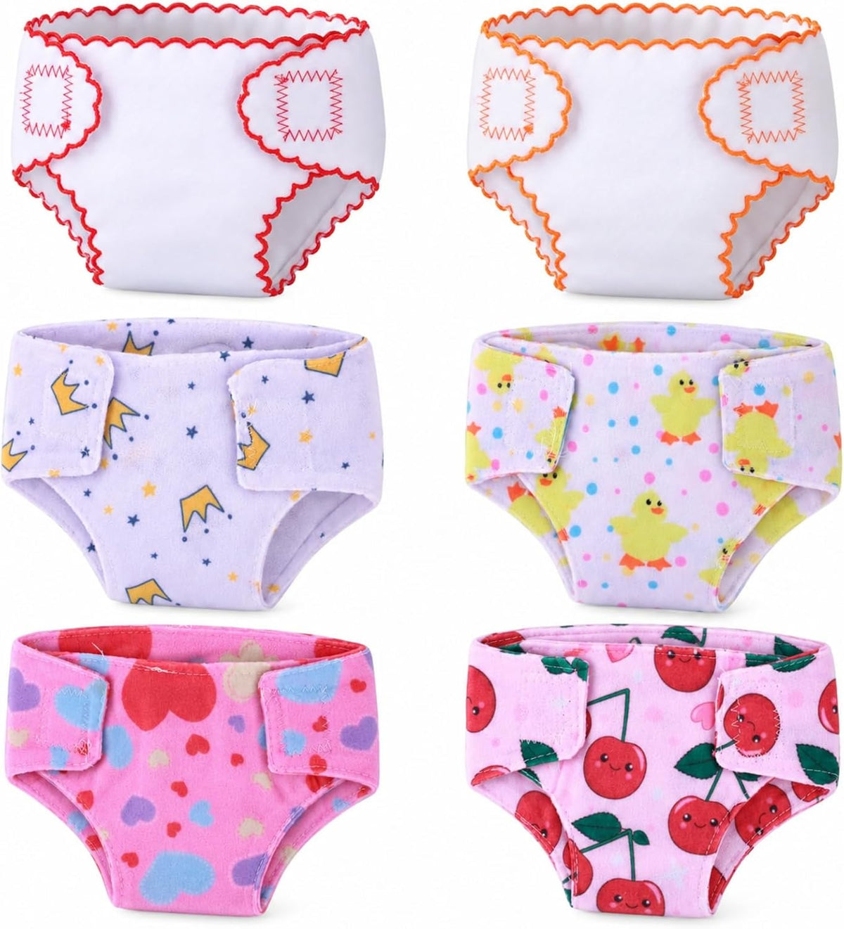 BABESIDE 6 reusable baby doll diapers in assorted prints for 12 to 15 inch dolls
