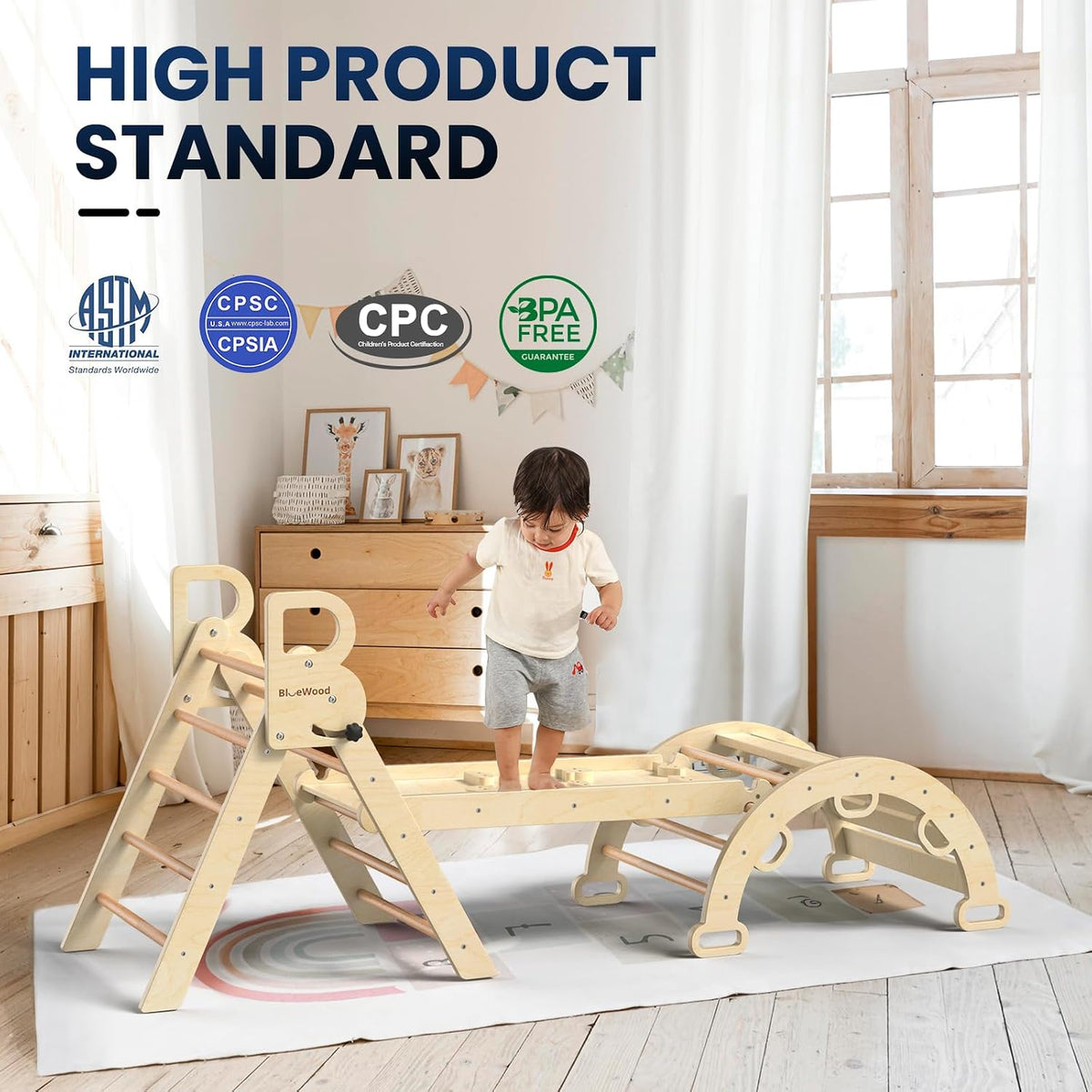 BlueWood Pikler Triangle Set with Cushion - Natural Wood / No Cushion - image 2