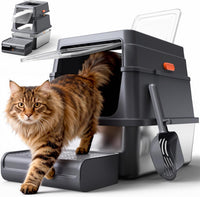 Powools Stainless Steel Enclosed Cat Litter Box - 17.1" x 13.2" x 15"