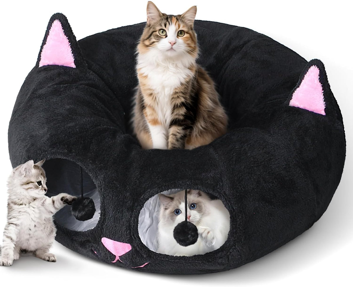 Cat Tunnel Bed for Indoor Cats - Black Pink