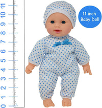 New York Doll Collection 11 inch soft body baby doll in polka dot onesie with pacifier and blanket - view 28