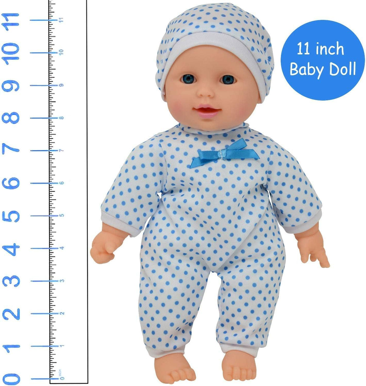 New York Doll Collection 11 inch soft body baby doll in polka dot onesie with pacifier and blanket - view 28
