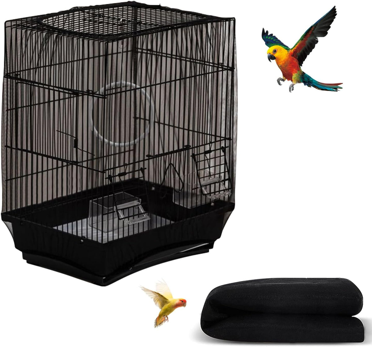 Bird Cage Seed Catcher, Seed Catcher Guard Net Cover - Solid-black / 15.7" x87"