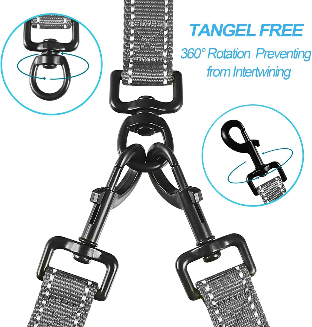 Double Dog Leash, No Tangle Dual Leash - Grey - image 2