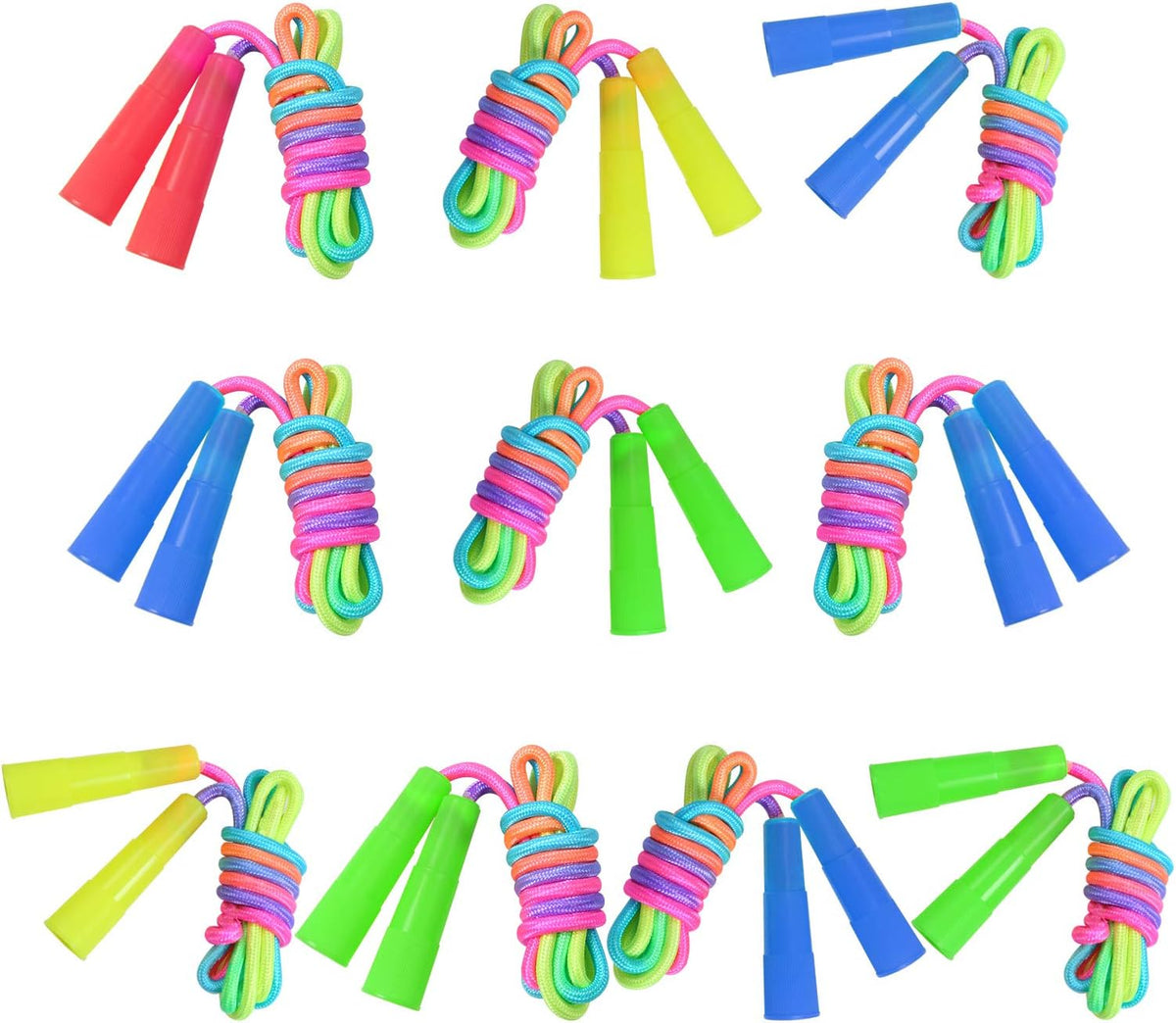 Elcoho kids rainbow jump rope set, 10 adjustable 7.2 foot nylon ropes with plastic handles - view 2