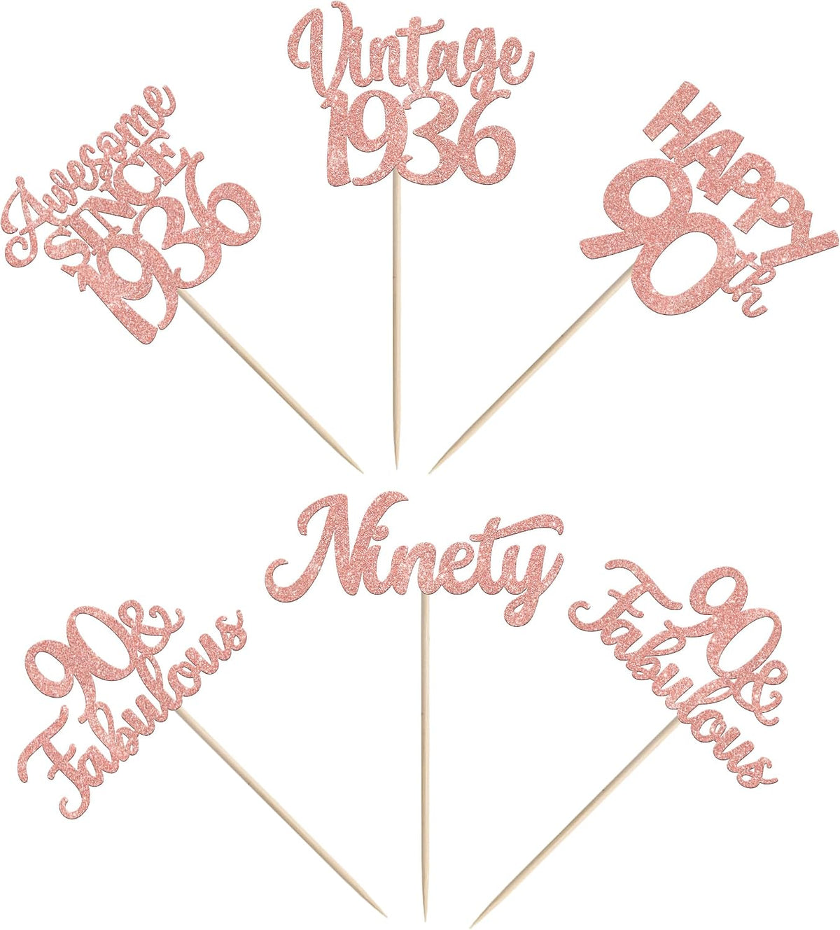Rose gold glitter vintage 1946 cupcake toppers for an 80th birthday - view 36