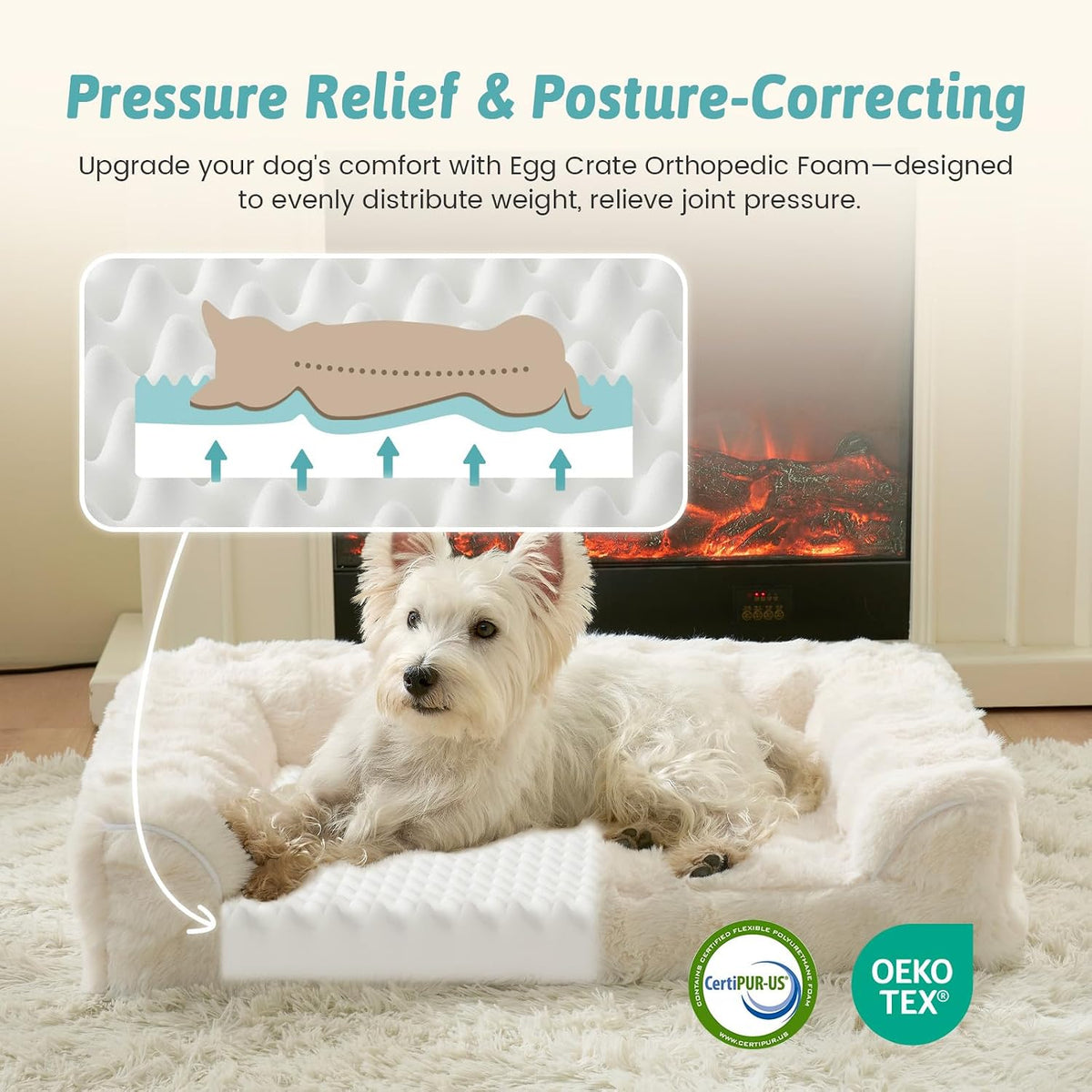 COZY KISS Orthopedic Large Dog Bed, Washable Pet Bed – Essentials for Dogs - XXL (48x32x8 inch) / Beige - image 2