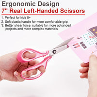 GAIFONGRE 7 inch left-handed kids scissors, 3-pack in red yellow, pink and blue - view 2