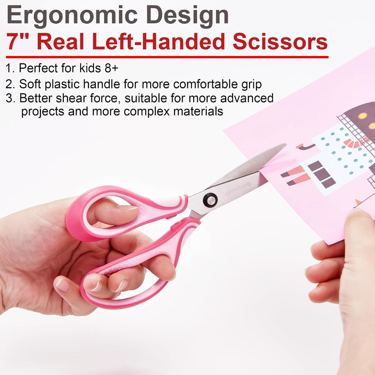 GAIFONGRE 7 inch left-handed kids scissors, 3-pack in red yellow, pink and blue - view 2