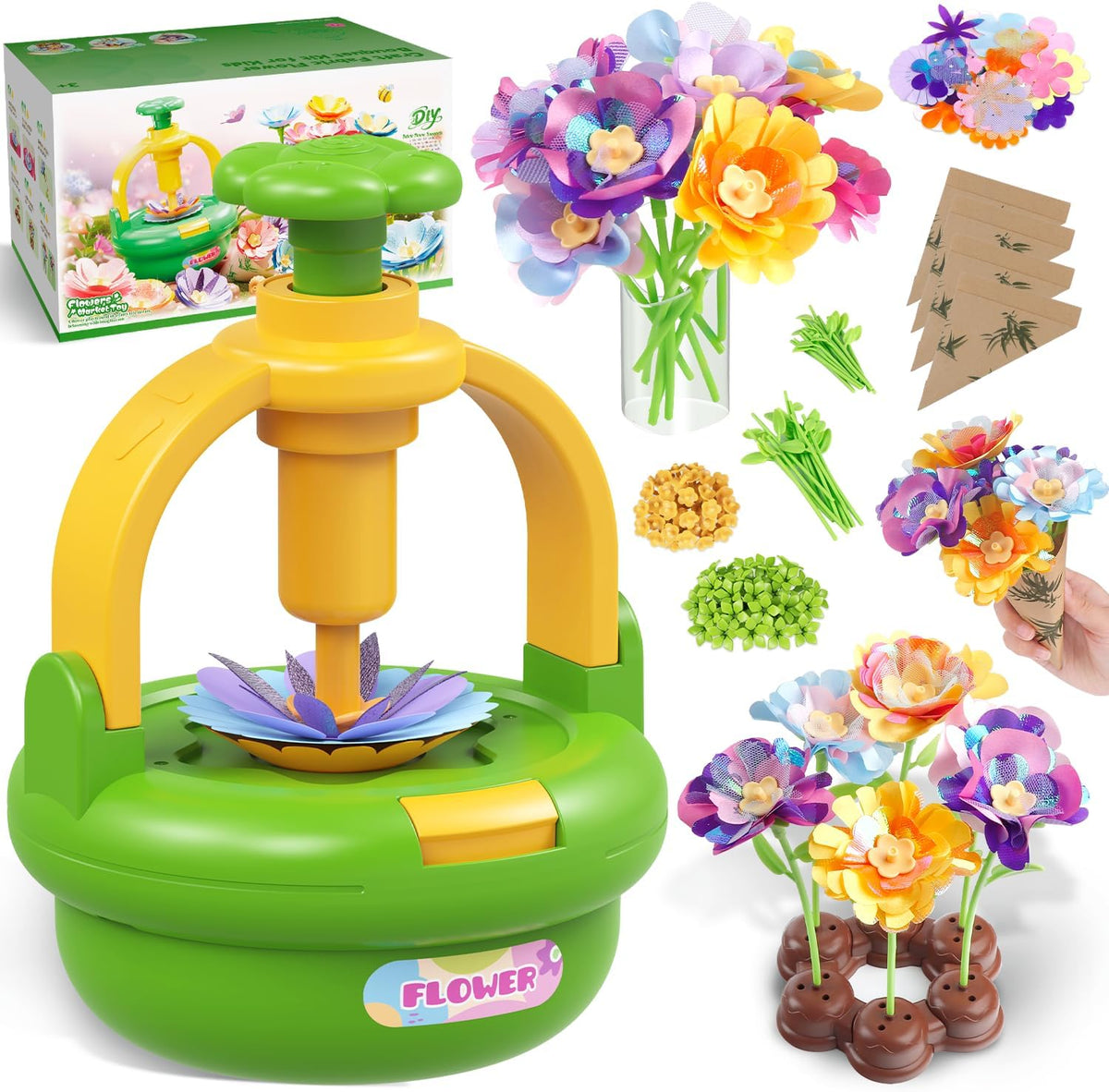 TingingYuli Flower Press Kit for Kids, DIY Flower Bouquet Maker - Green