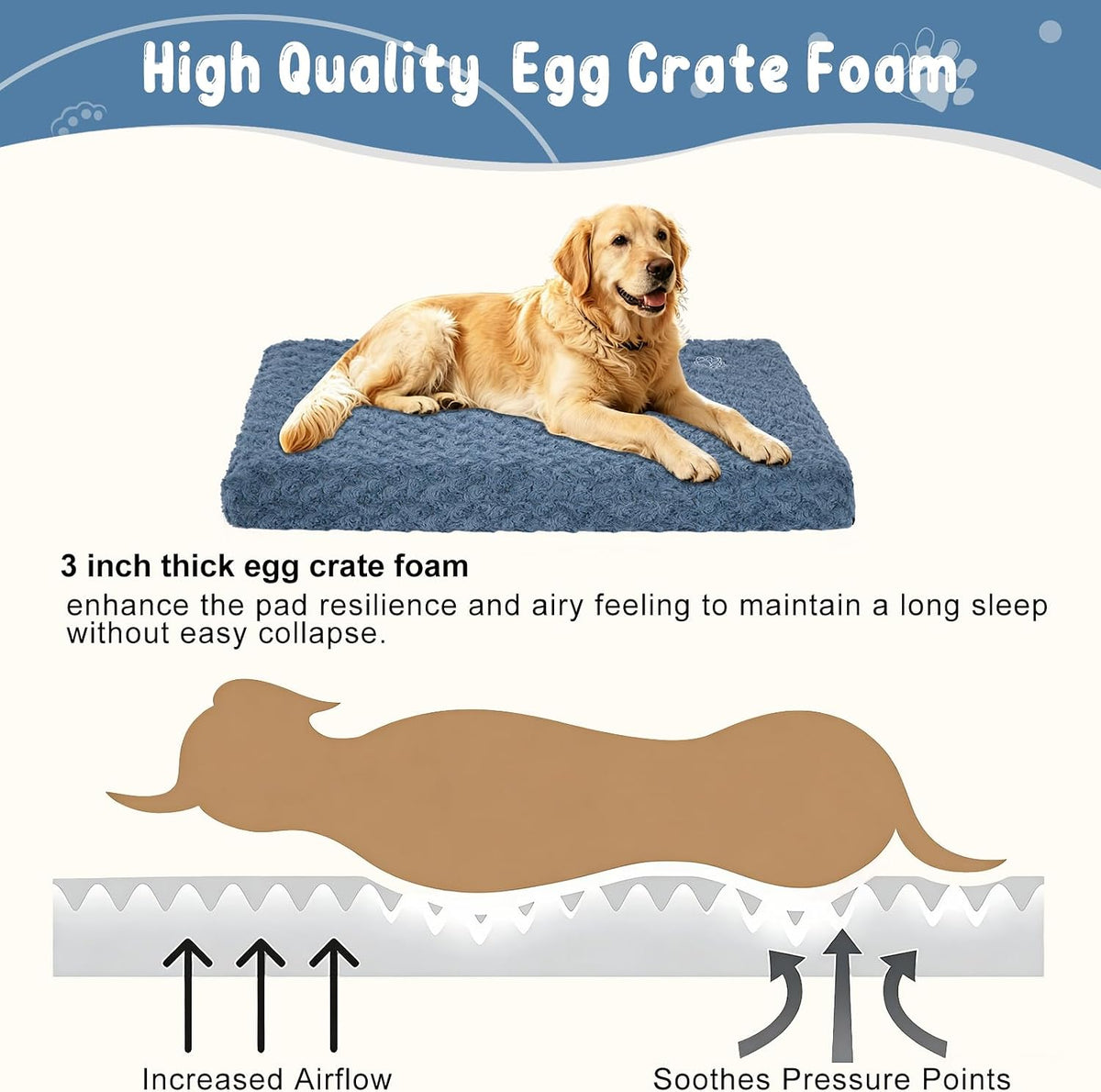 EMPSIGN Dog Bed Mat Crate Pad Mattress, Ultra Soft Pet Kennel - Navy/Grey / XL(41"*28"*3") - image 2