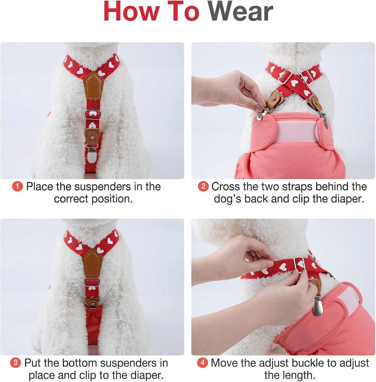 Pet Soft Dog Suspenders 2 Pieces Female Dog Diaper Suspenders - Heart / S/M - image 3