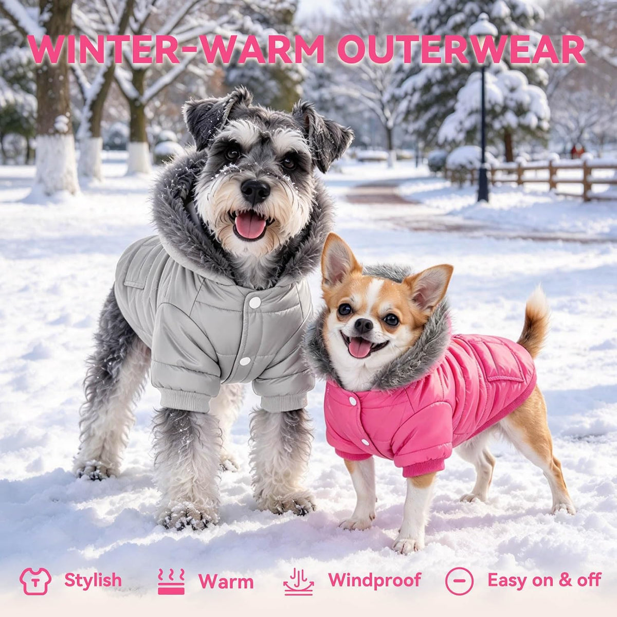 Dog Coat for Small Dogs, Windproof Doggie Puffer Jacket with Leash Hole, Extra Warm Dog Jacket - Small / Grey - image 3
