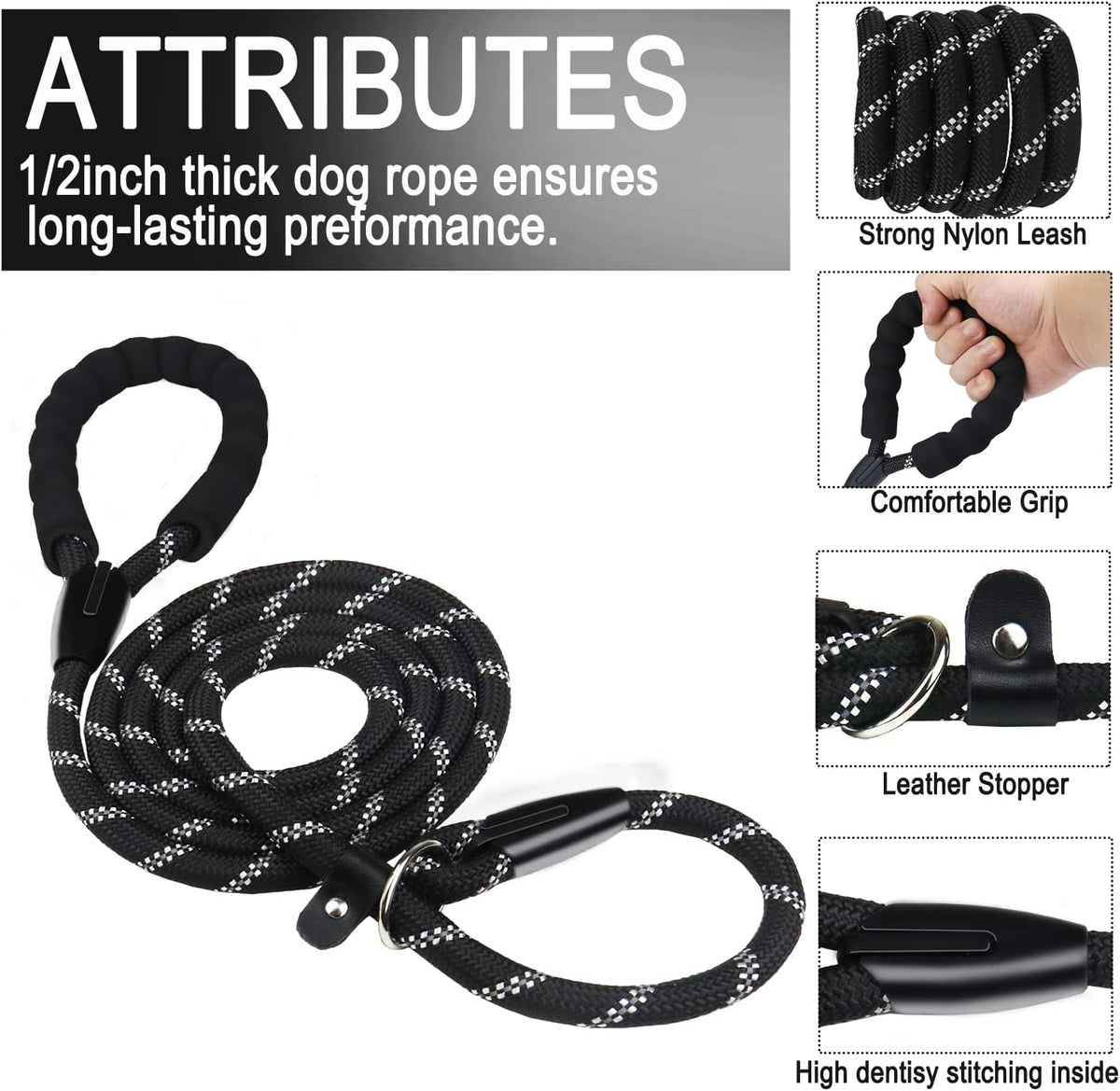Dog Leash, 6 FT Heavy Duty Dog Leashes with Comfortable Padded Handle,Black – Essentials for Dogs - Black / 6 Feet x 3/8 Inch - image 2