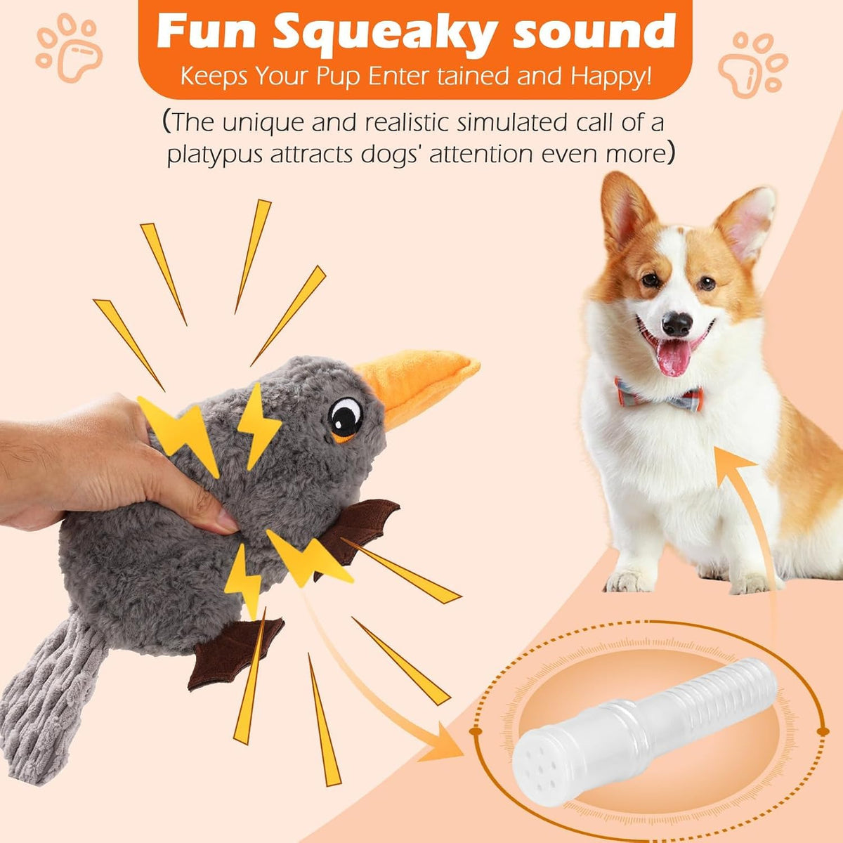 15" Squeaky Platypus Dog Toy, Plush Interactive Toy for Dogs – Essentials for Dogs - Platypus - image 3
