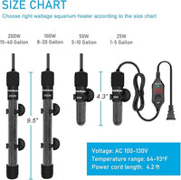 YukiHalu Small Submersible Aquarium Heater, Adjustable Mini Fish Tank Heater 25W 50W 100W 200W 300W with External Temperature Controller, LED Display, Used for 5/10/20/40/60 Gallons (100 Watts)