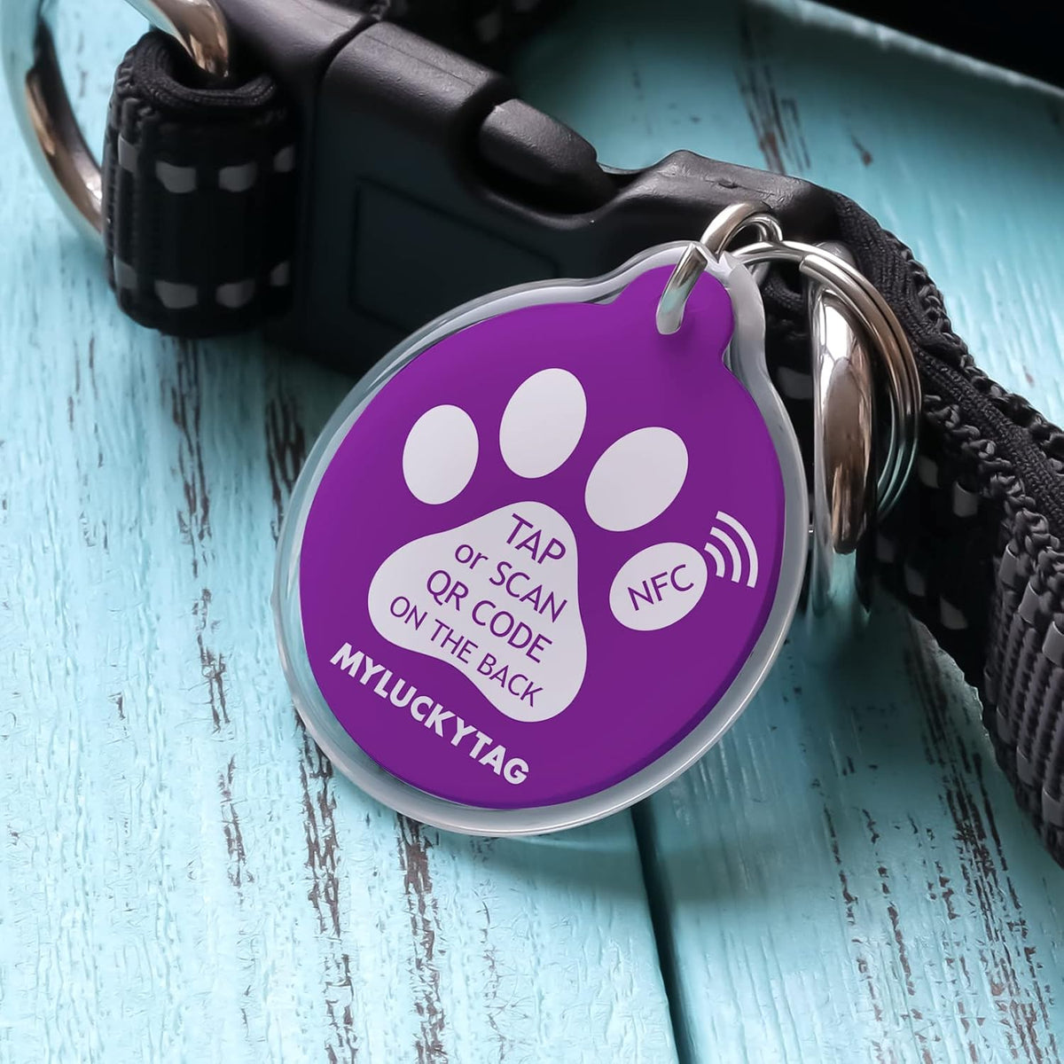 MYLUCKYTAG NFC&QR Code Personalized Dog Cat Tag - Paw,purple - image 2
