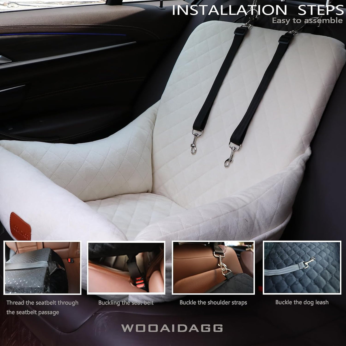 WOOAIDAGG Dog Car Seat for Small Dogs, Ultra-Soft Fabric - Beige - image 4