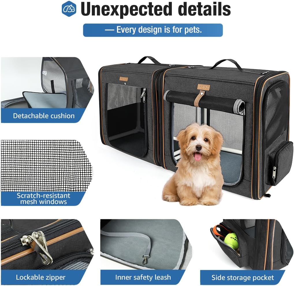 Lekereise Large Cat Carrier for 2 Cats - Black / L-2 Cats Travel - image 3