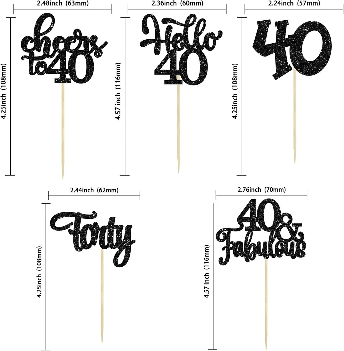 30pcs 16th Birthday Cupcake Toppers - 40th / Black - image 2