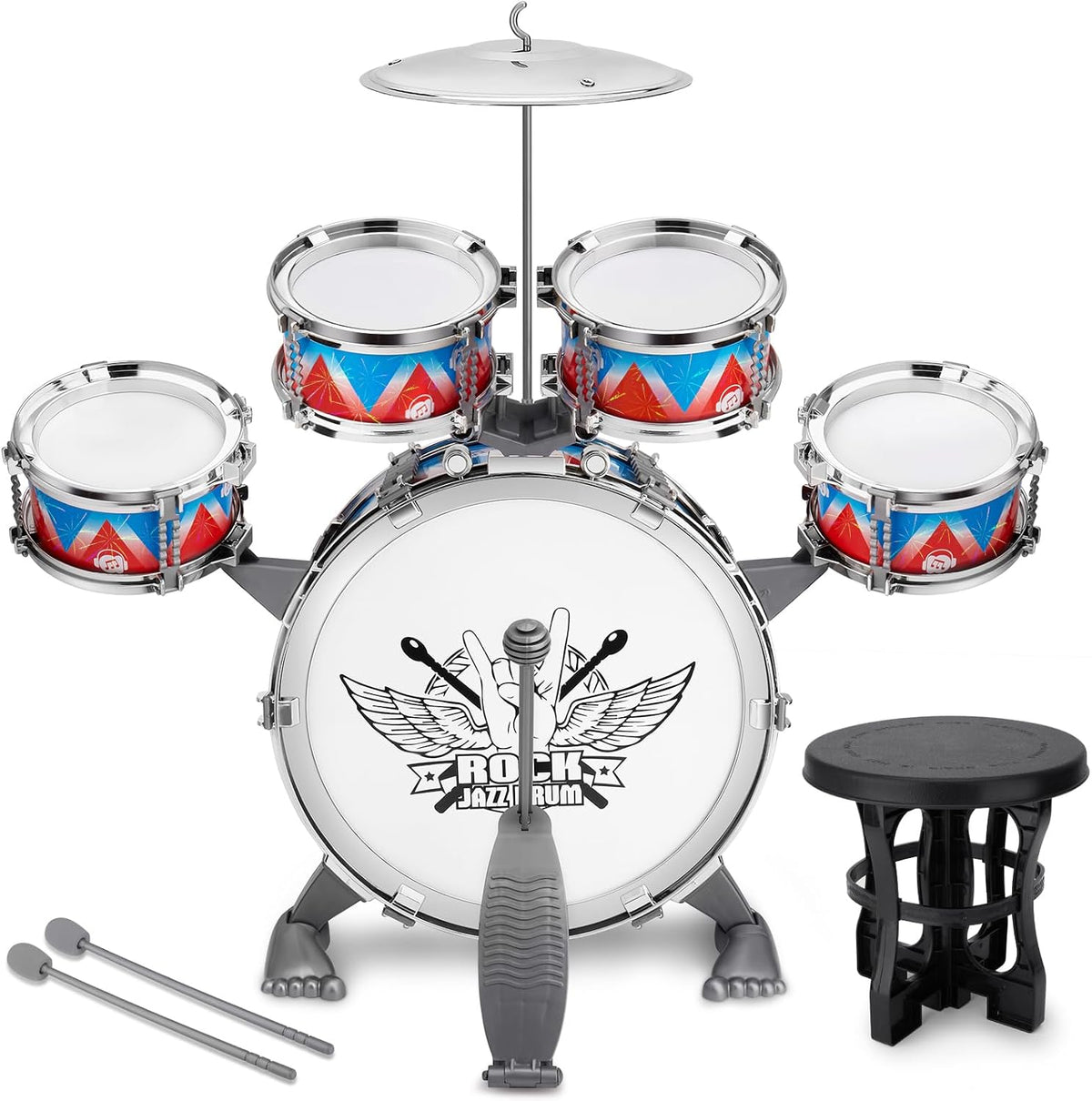 Toddlers Drum Set Kids Jazz Band Rock Kit for 3-5 Boys Girls Music Toy – Fun for Kids & Family - Red-blue