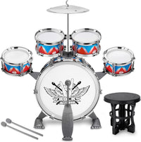Toddlers Drum Set Kids Jazz Band Rock Kit for 3-5 Boys Girls Music Toy – Fun for Kids & Family - Red-blue