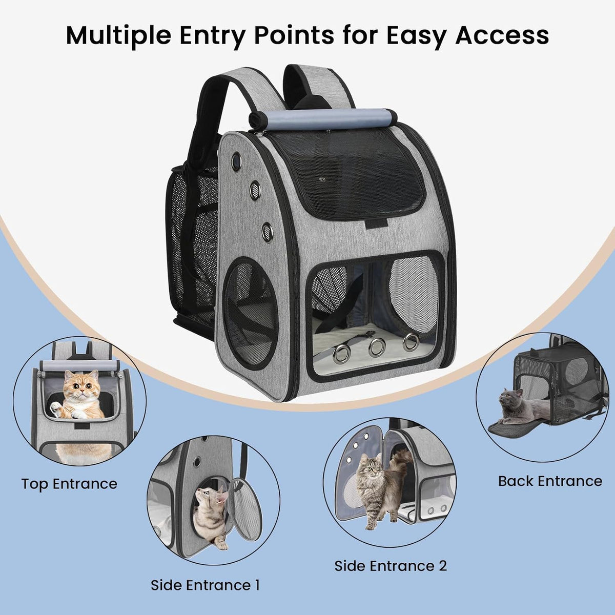 Expandable Cat Backpack Carrier for Small Cats/Dogs Airline Approved – Essentials for Dogs - Grey-XL - image 4