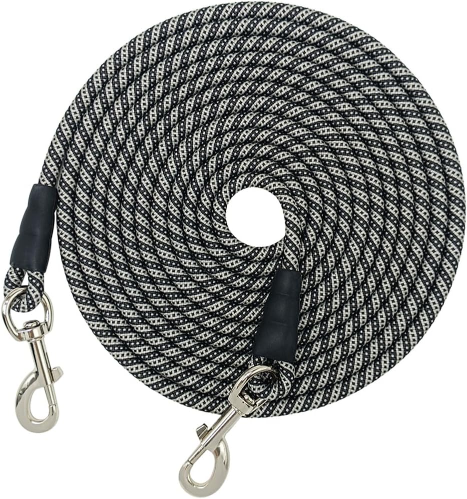 15/20/40/60/75FT Long Dog Tether, Tie Out Rope Dog Lead for Yard – Essentials for Dogs - 15FT / Black gray