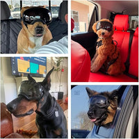Dog Sunglasses UV Protection Clear Dog Goggles Windproof Glasses with Elastic Straps for Medium-Large Breed, Black Frame + Black Lens