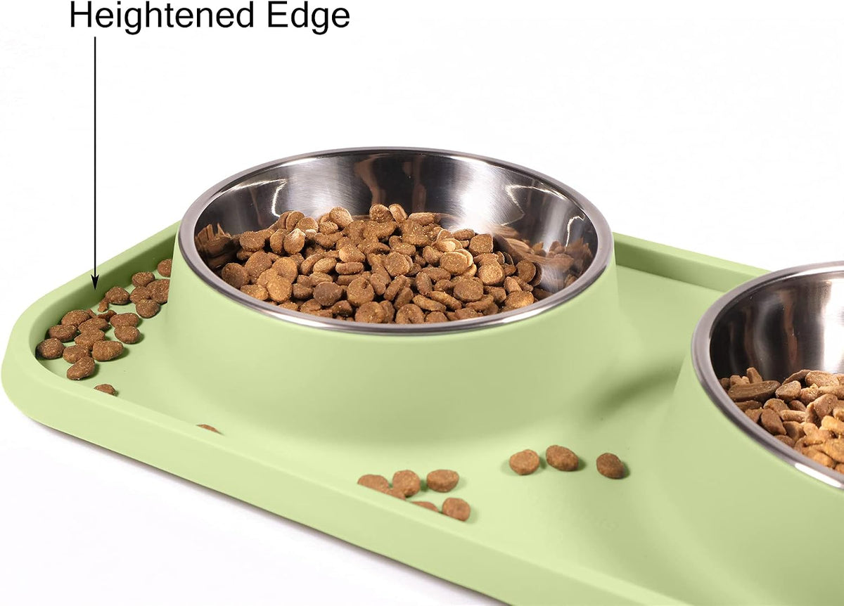L.D.Dog Cat Food Bowls, Cat Bowls Non-Skid and Non-Spill Silicone Pads with PP Stand, Removable - Olive Green - image 2