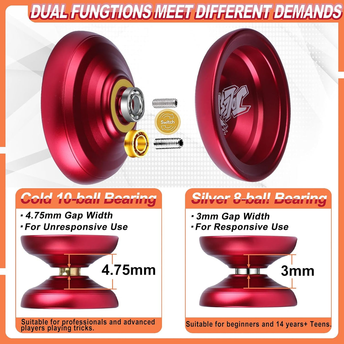 LESHARE X2 Dual-Mode Yoyo for Advanced Players & Teens Beginners – Fun for Kids & Family - Red - image 3