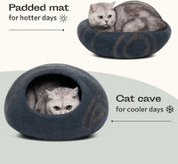 Cat Cave, New Zealand Wool Bed for Indoor Cats - Slate Gray / Large - image 3