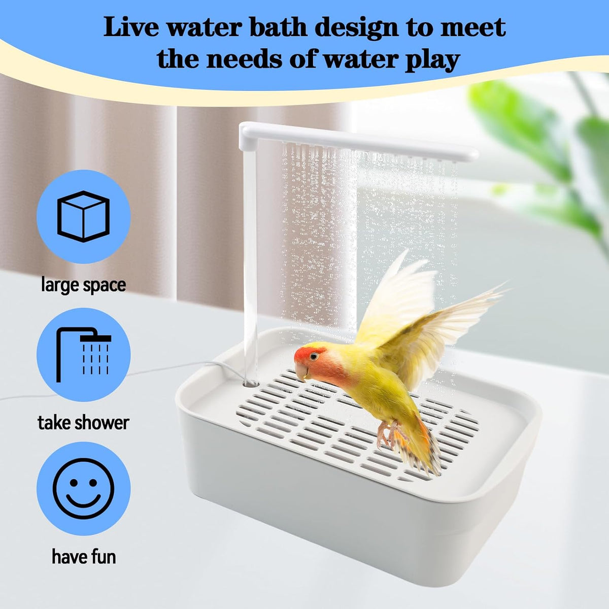 Automatic Bird Shower with Pump - 【Rectangular White Bird Shower】 - image 4