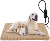 Heated Dog Bed, Waterproof Adjustable Temperature Dog Cat Heating Pad with Timer, Indoor Pet - L: 35" x 24" / Brown