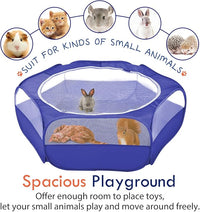 Pawaboo Small Animals Playpen, Waterproof Small Pet Cage Tent with Zippered Cover, Portable Outdoor Yard Fence with 3 Metal Rod for Chick/Kitten/Puppy/Guinea Pig/Rabbits/Hamster/Chinchillas,Indigo
