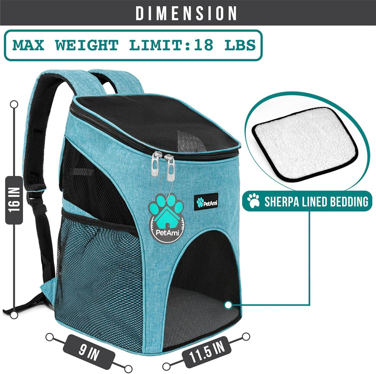 PetAmi Cat Backpack Carrier for Small Dogs and Large Cats - Sea Blue - image 2