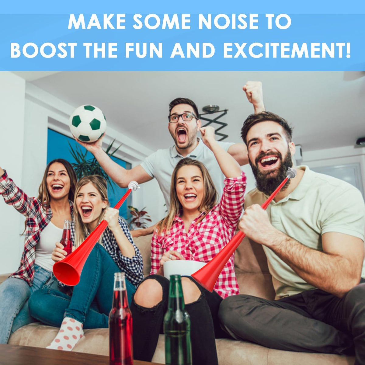 Stadium Horn Vuvuzelas Soccer Noisemakers Collapsible Blow Trumpet - Red - image 3