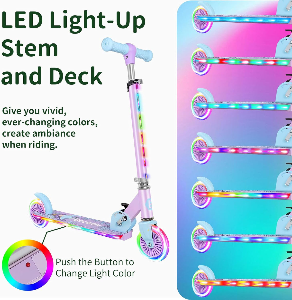 BELEEV V2 Scooters for kids Light-Up Wheels & Stem & Deck - Purple - image 3