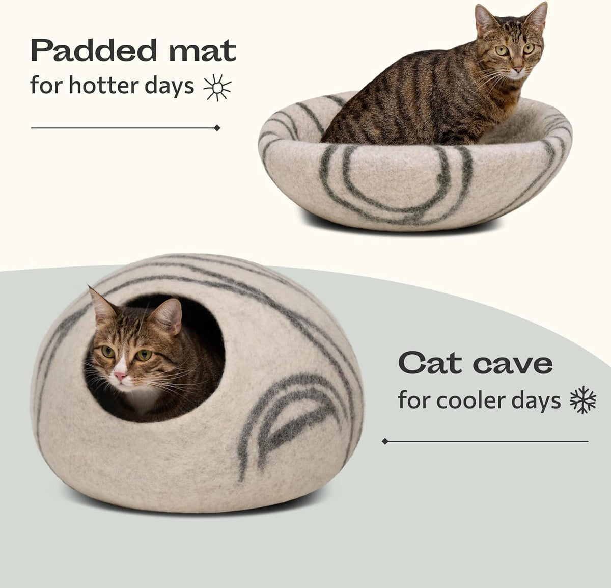 Cat Cave, New Zealand Wool Bed for Indoor Cats - Light Gray / Large - image 4