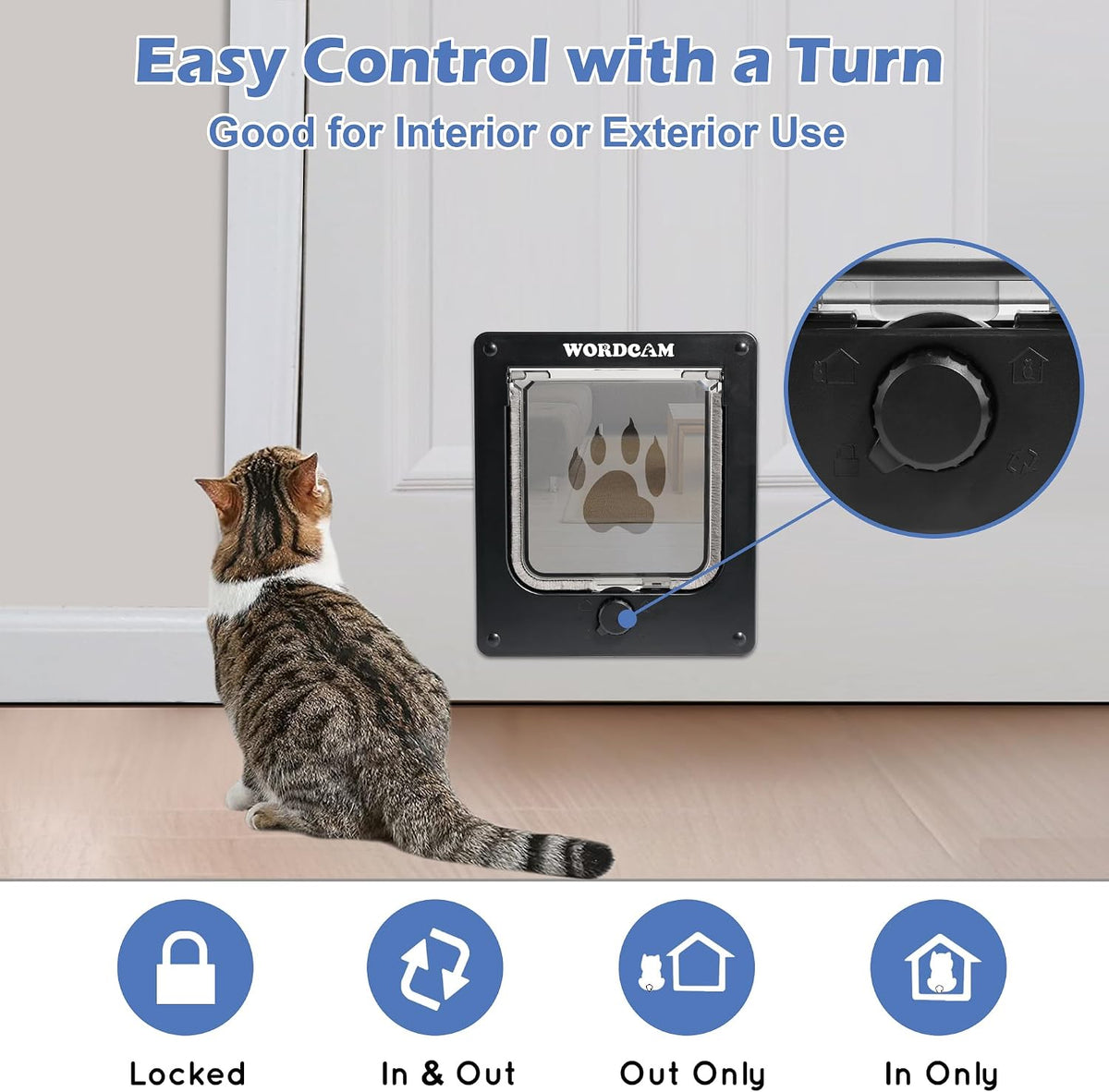 Wordcam X-Large Robust Cat Door for Interior/Exterior - Black / Medium - image 3
