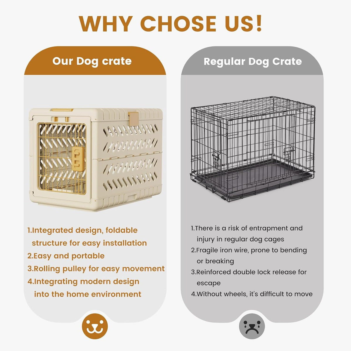 Collapsible Dog Crate for Small/Medium Dogs - Beige / 36.4"L x 22.8"W x 25.8"H - image 3