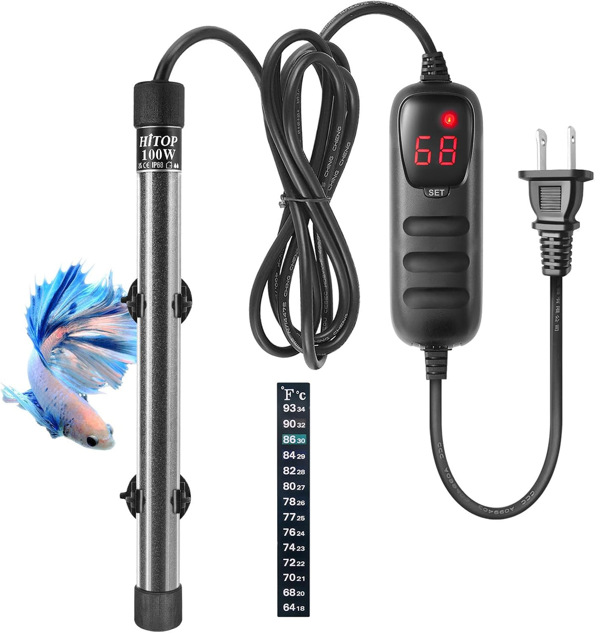 HITOP Mini Submersible Aquarium Heater 50W Digital Heater for Fish - (12-30Gal) 100W